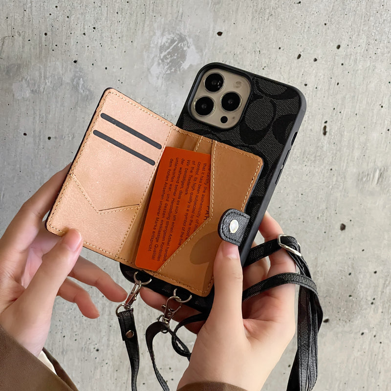 Classic iPhone Case With Wallet And Strap Brown -SZK240402
