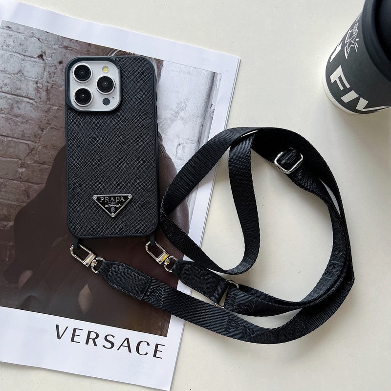 Luxuriöse iPhone-Hülle aus Leder zum Umhängen