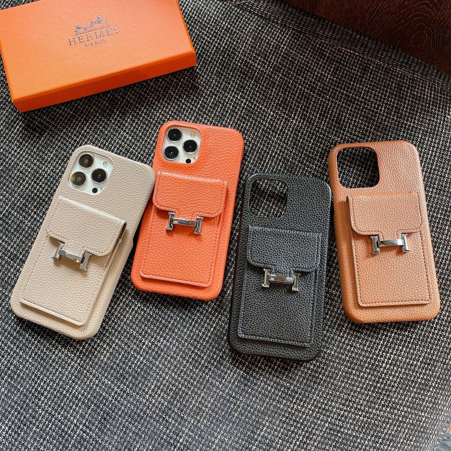H Card Holder Leður iPhone hulstur