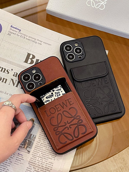 Luxury iPhone Case With Card Holder Brown-LZP241448