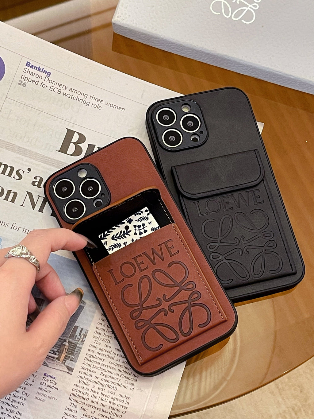 Luxury iPhone Case With Card Holder Black-LZP241448