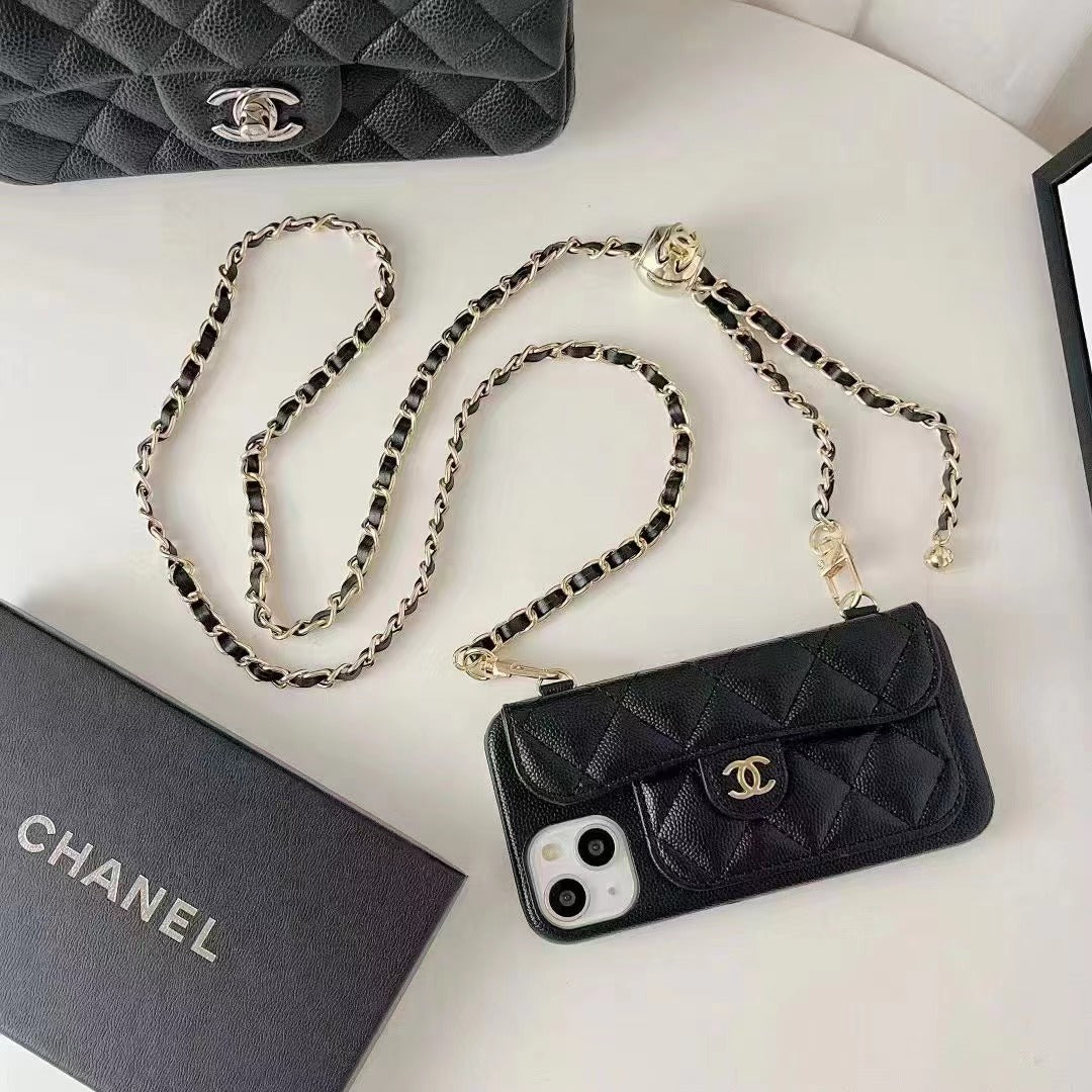 Étui portefeuille de luxe pour iPhone avec chaîne à main/bandoulière