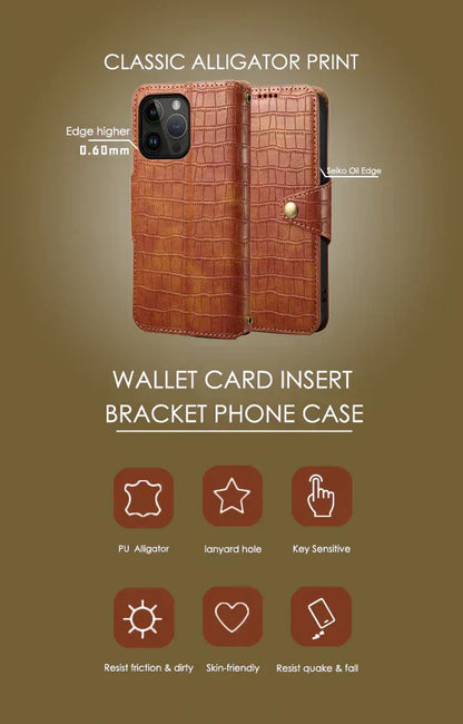 Alligator Print iPhone Case With Wallet And Strap