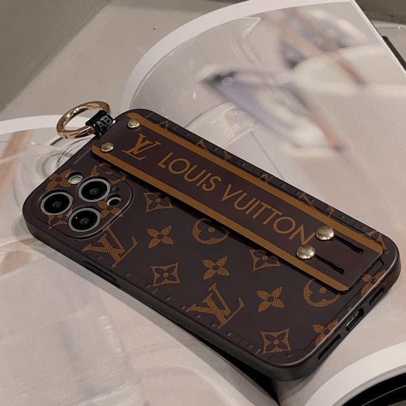 Lúxus brúnt úlnliðsband iPhone hulstur
