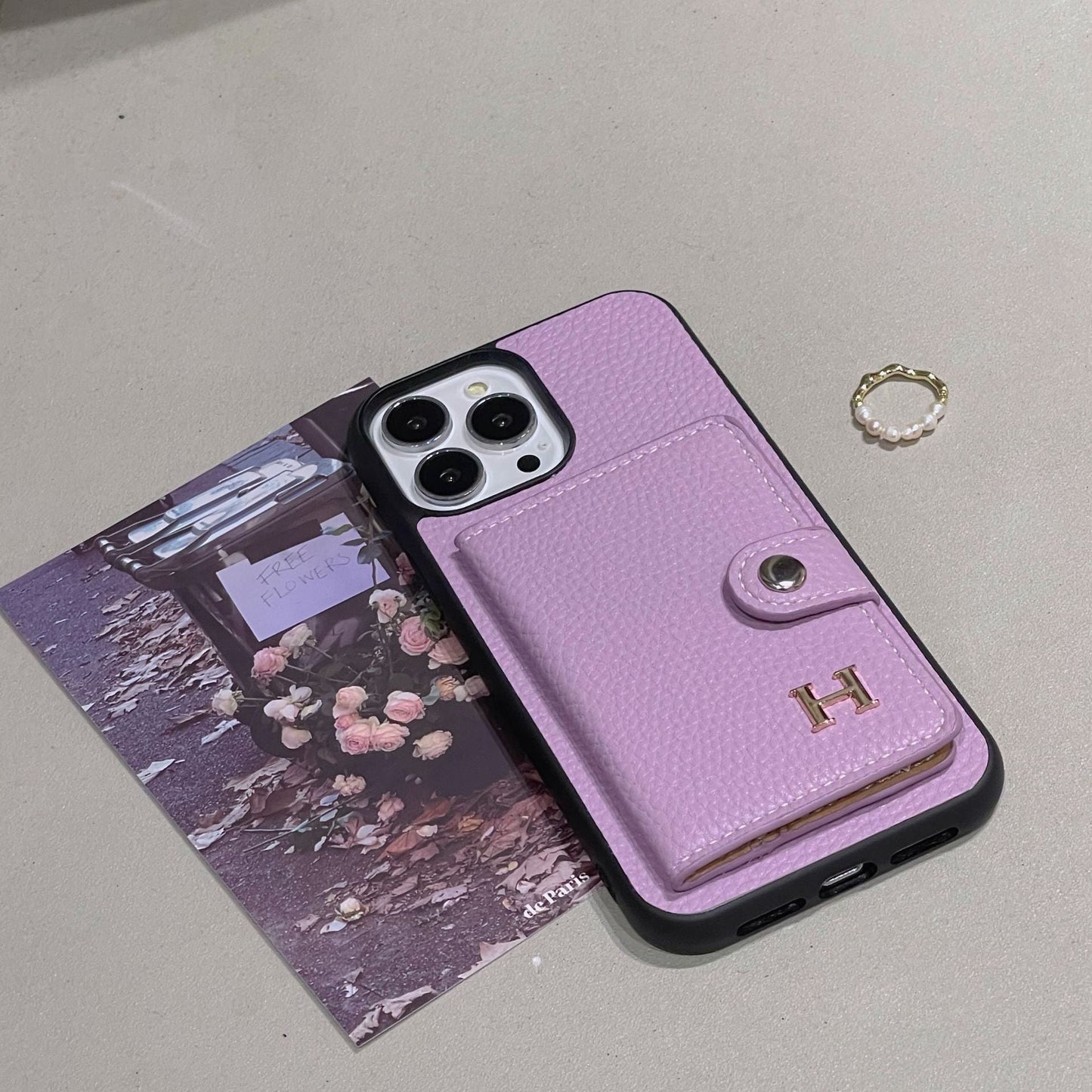 H Leðurkortahaldari iPhone hulstur