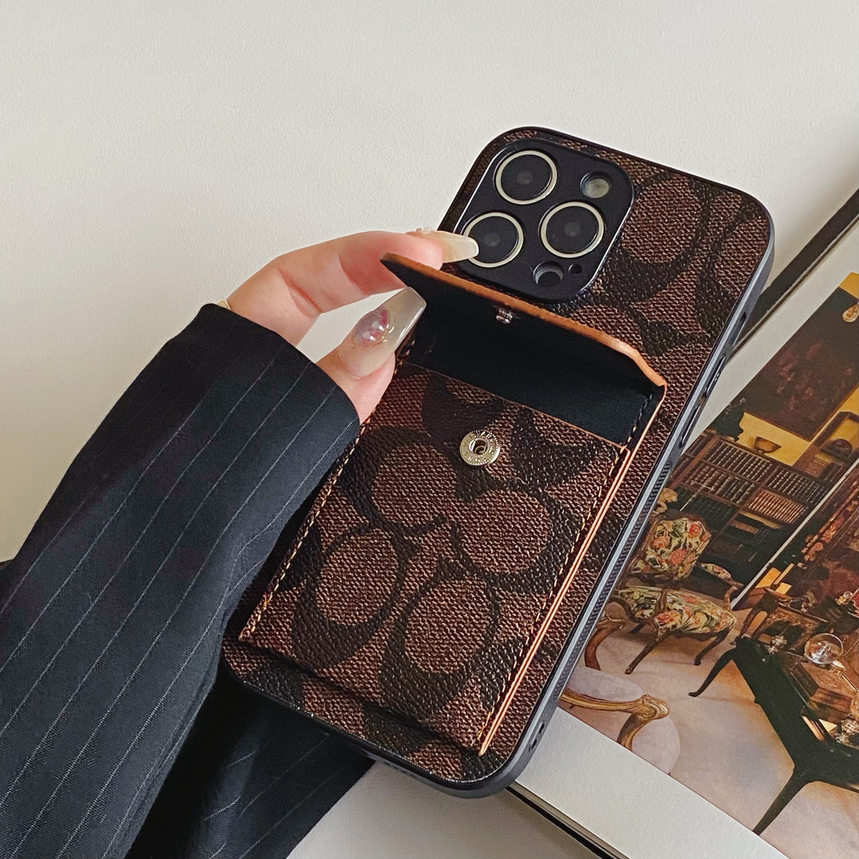 Classic iPhone Case With Wallet Dark Brown-HP240513