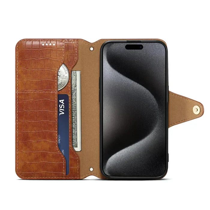 Alligator Print iPhone hulstur með veski og ól