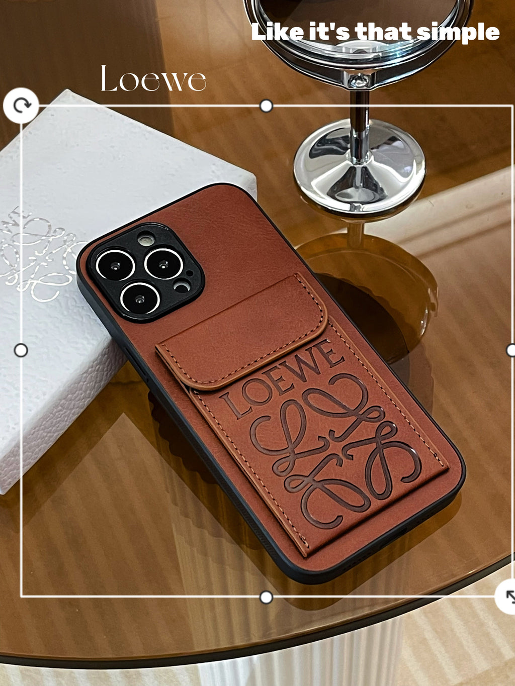 Luxury iPhone Case With Card Holder Brown-LZP241448