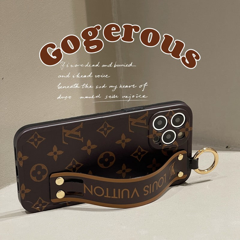 Lúxus brúnt úlnliðsband iPhone hulstur