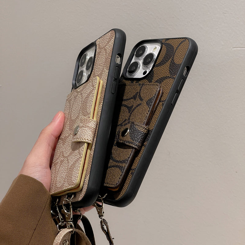 Classic iPhone Case With Wallet And Strap Brown -SZK240402