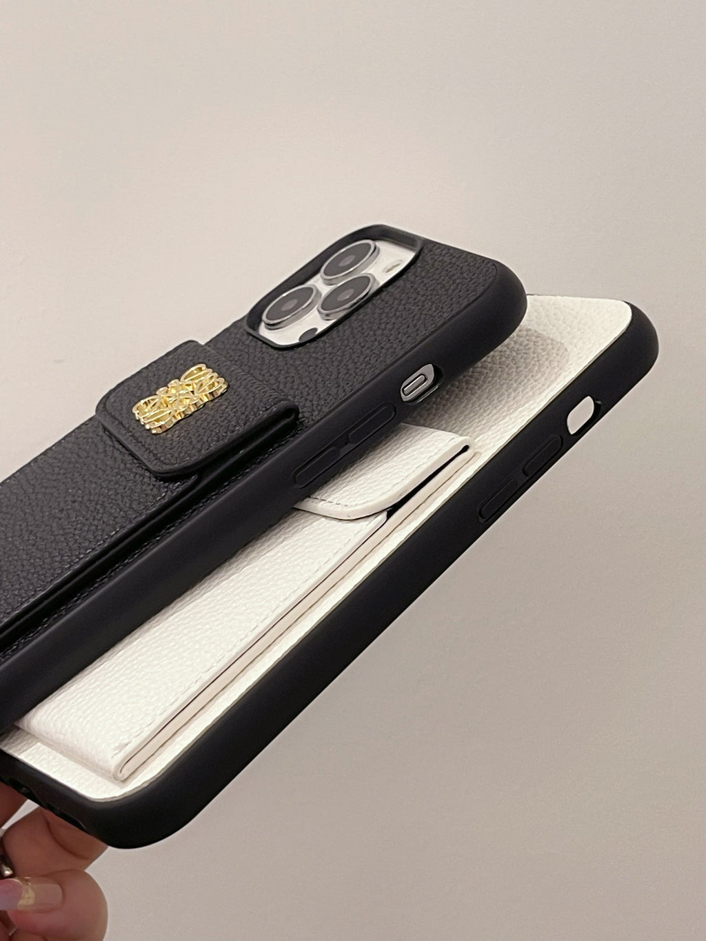 Luxury iPhone Case With Card Holder Black-QBK240603