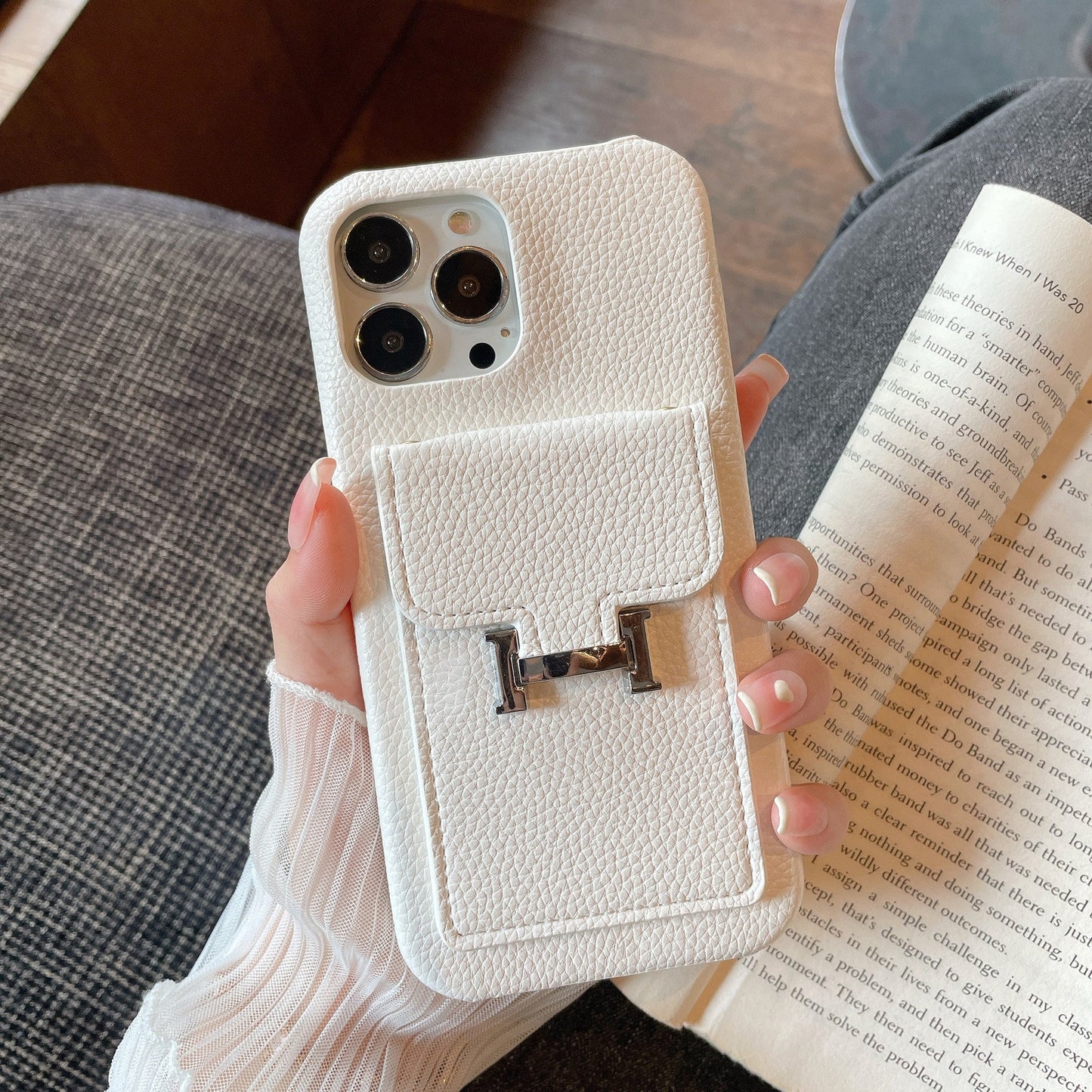 H Card Holder Leður iPhone hulstur