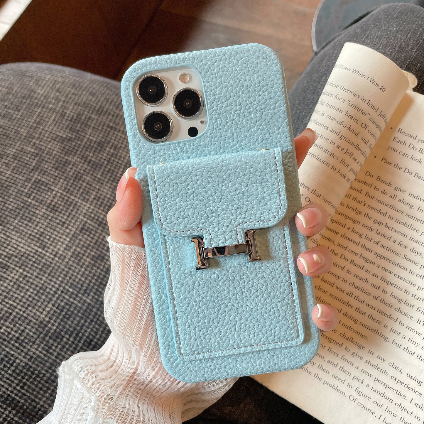 H Card Holder Leður iPhone hulstur