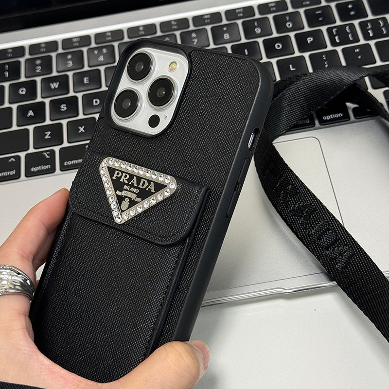 Étui pour iPhone en cuir à bandoulière de luxe