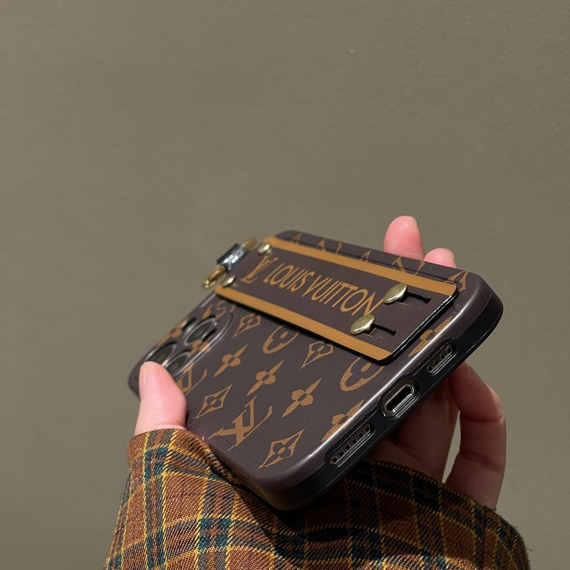 Lúxus brúnt úlnliðsband iPhone hulstur