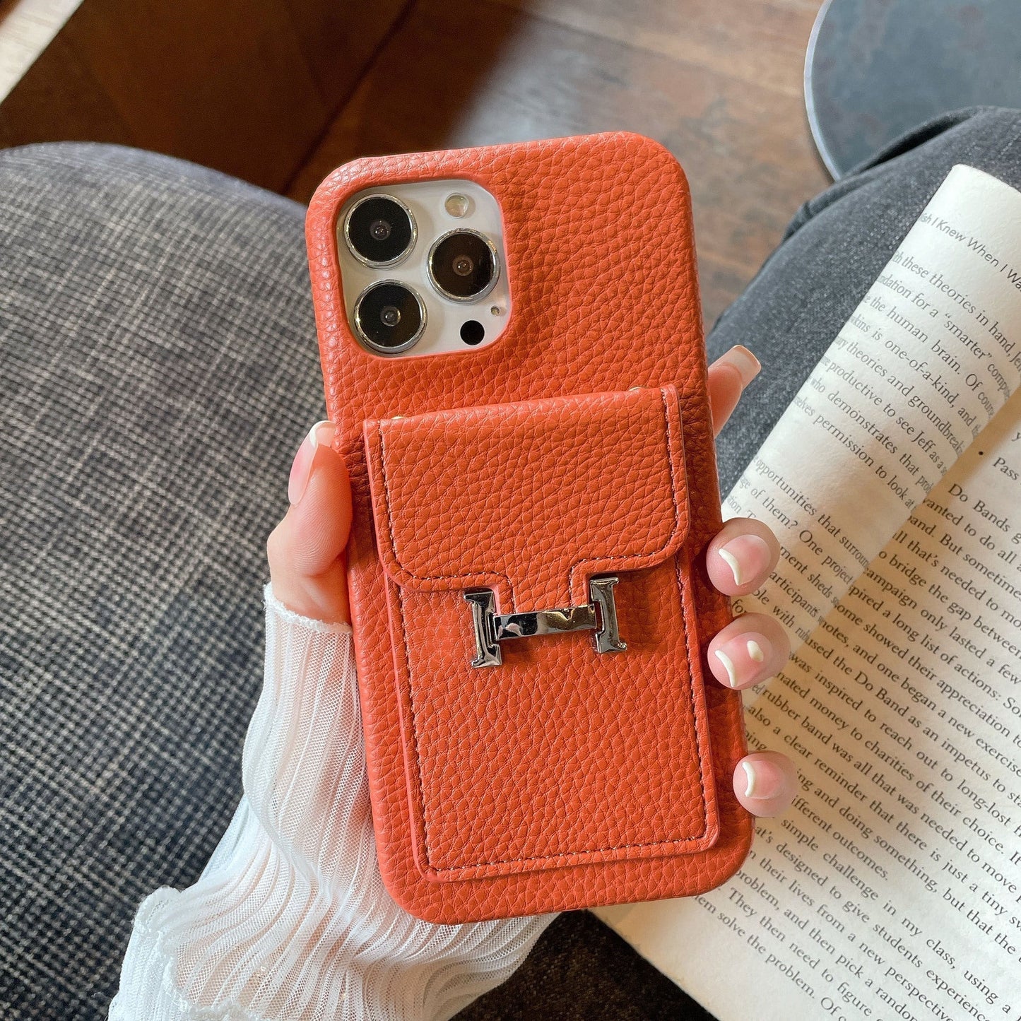 H Card Holder Leður iPhone hulstur