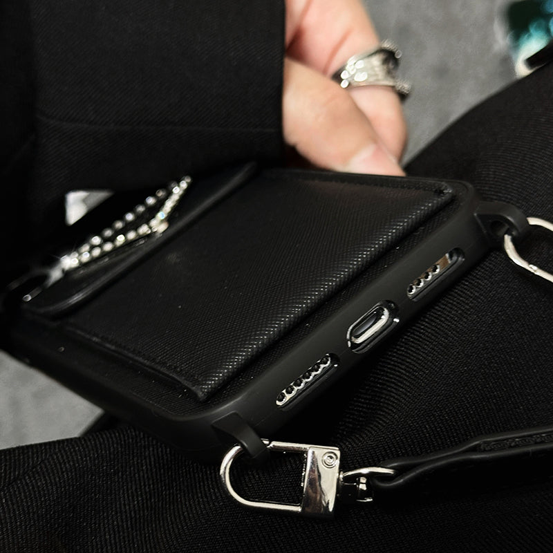 Étui pour iPhone en cuir à bandoulière de luxe