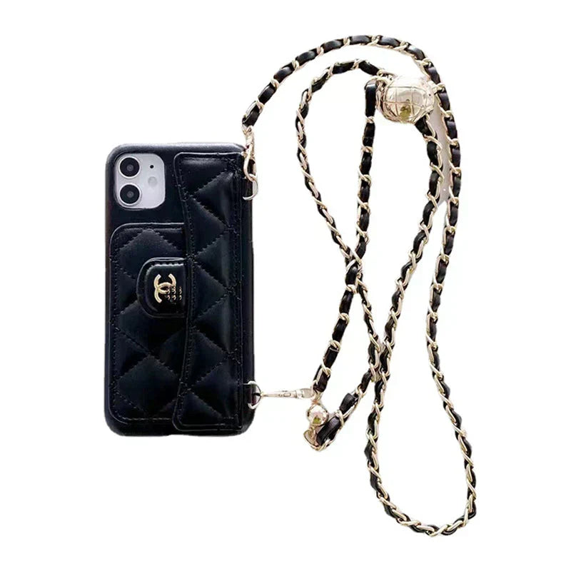 Étui portefeuille de luxe pour iPhone avec chaîne à main/bandoulière