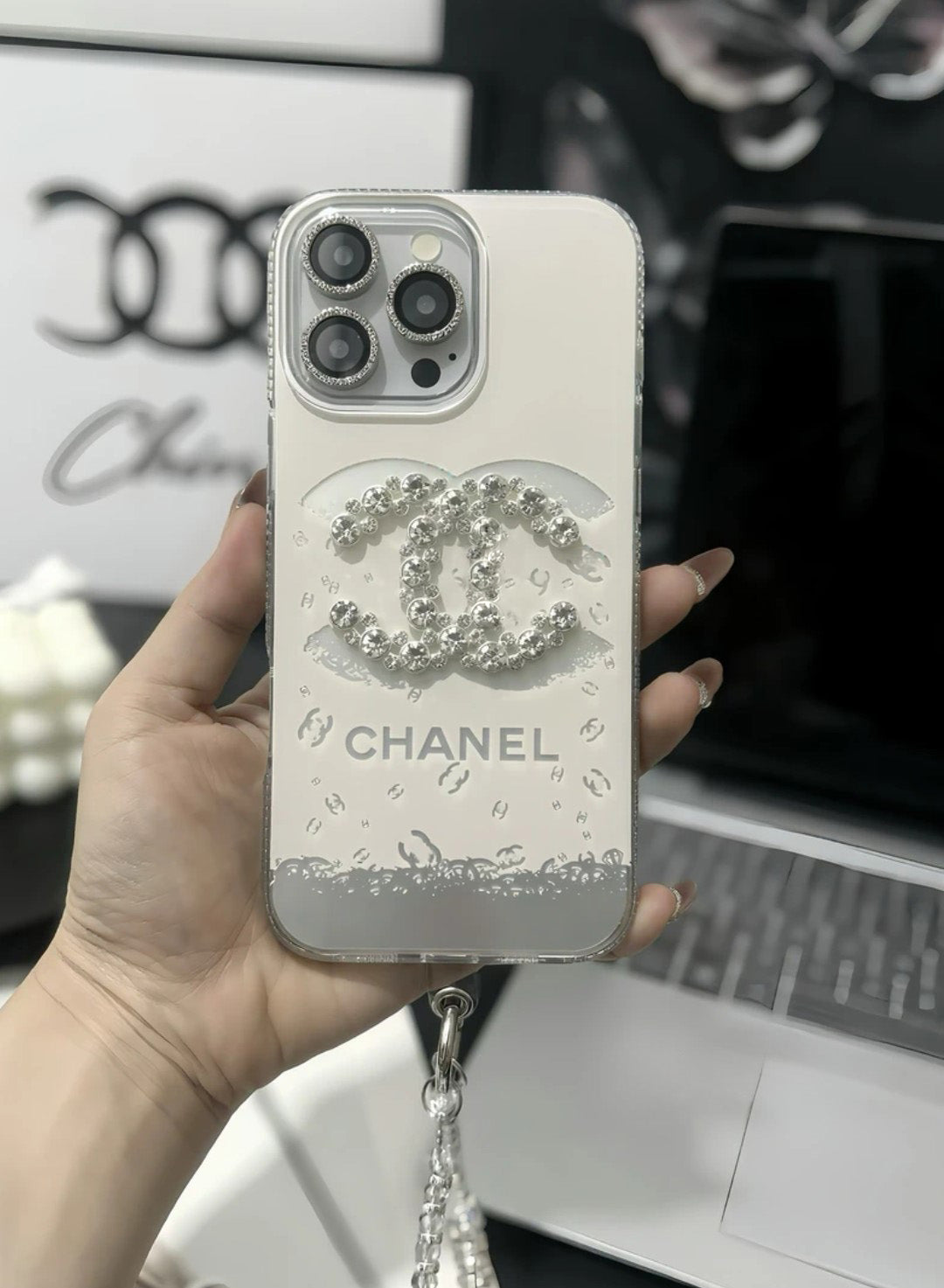 Glæsilegt lúxus kristal iPhone hulstur með armbandsól