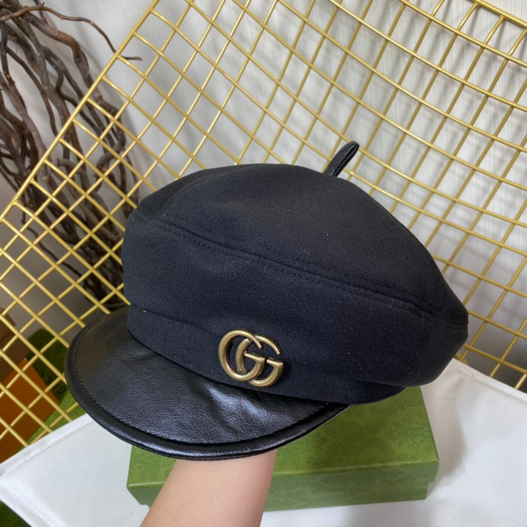 Klassisk GG Metal Logo Octagonal Flat Cap | Luksus designer kashmirhat