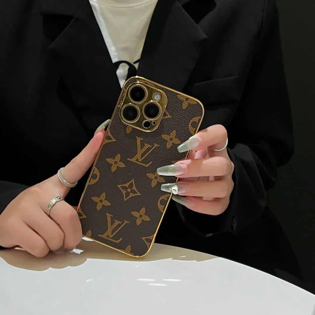 Luxury Classic Monogram iPhone Case With Electroplated Gold Edges