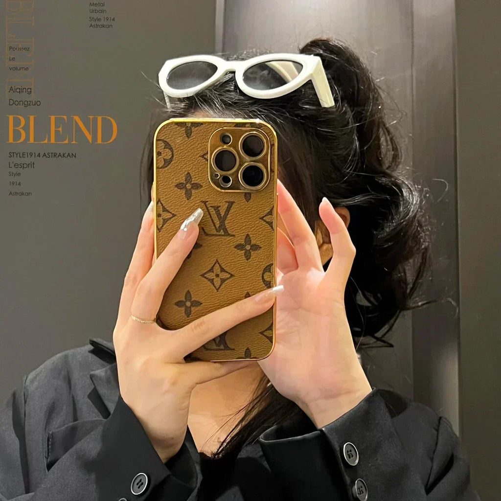 Luxury Classic Monogram iPhone Case With Electroplated Gold Edges