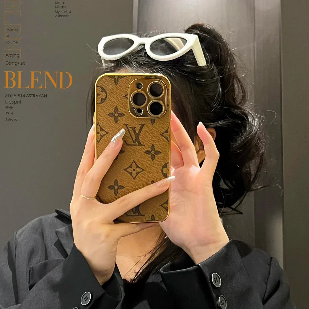 Luxury Classic Monogram iPhone Case With Electroplated Gold Edges