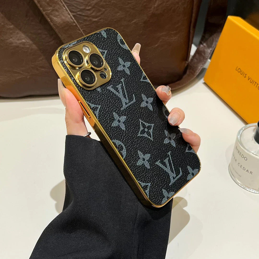 Πολυτελής Κλασική θήκη iPhone με μονόγραμμα με ηλεκτρολυμένες χρυσές άκρες
