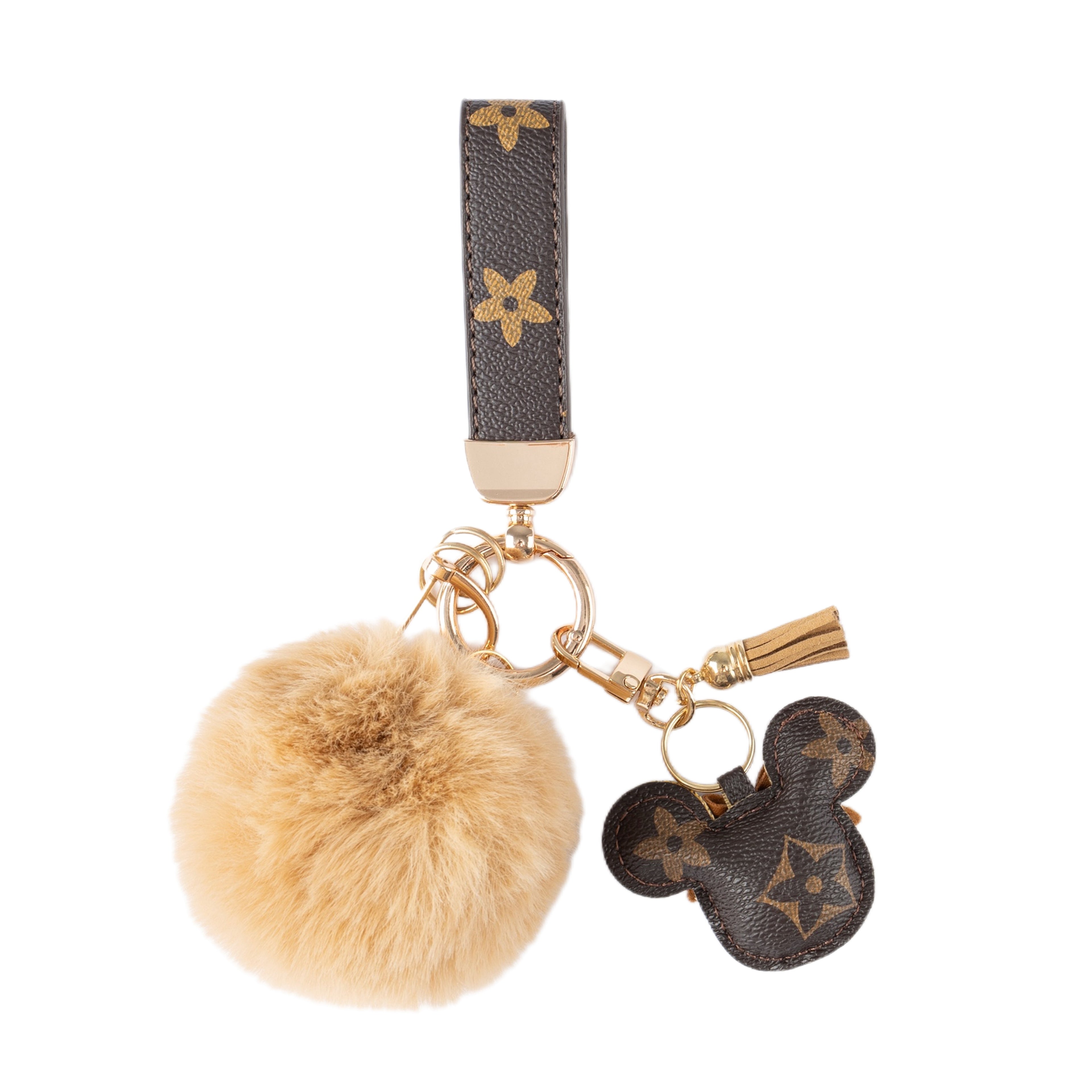 Luxury Mickey Keychain – Faux Leather & Fur Pom Charm