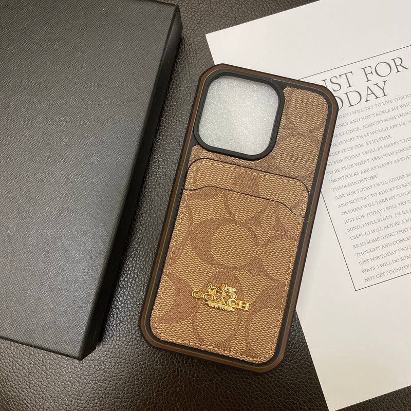 Klassískt iPhone hulstur með kortahaldara Kaffi -KB241416