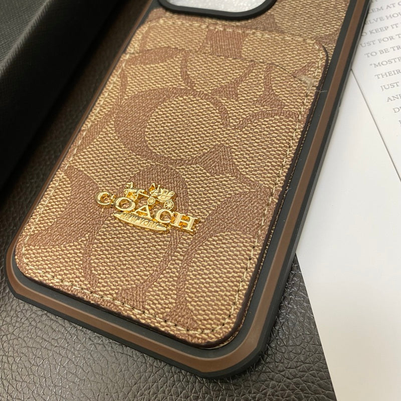 Klassískt iPhone hulstur með kortahaldara Kaffi -KB241416