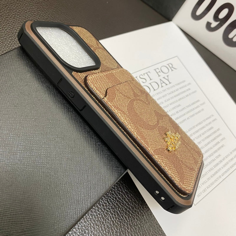 Klassískt iPhone hulstur með kortahaldara Kaffi -KB241416