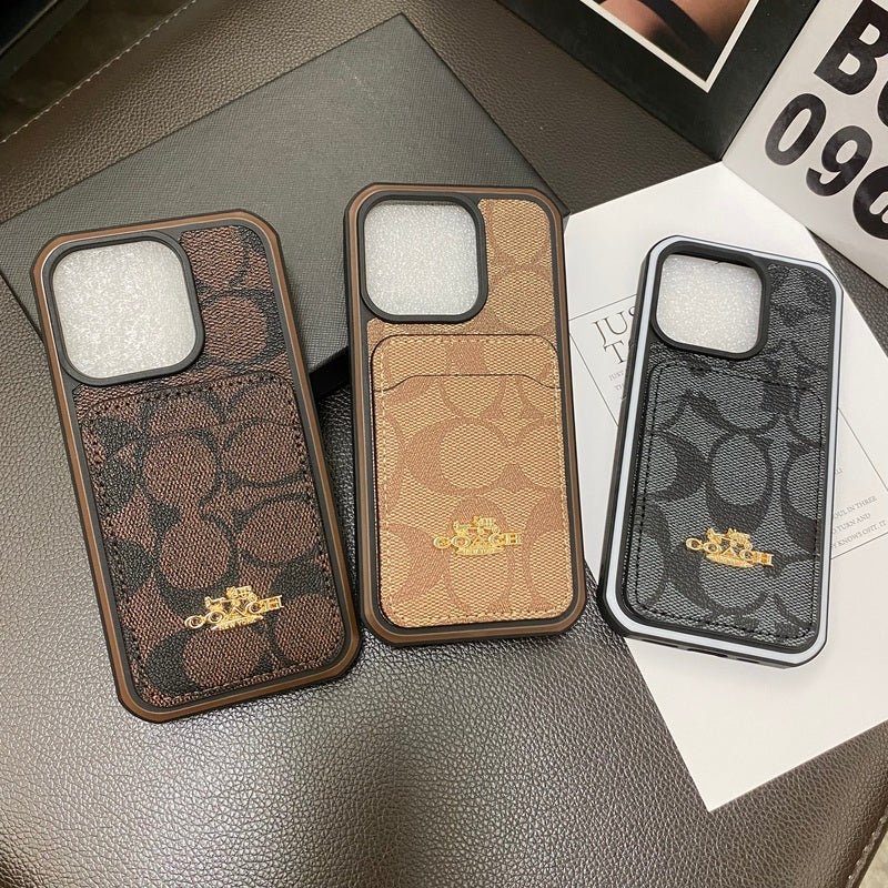 Klassískt iPhone hulstur með kortahaldara Kaffi -KB241416