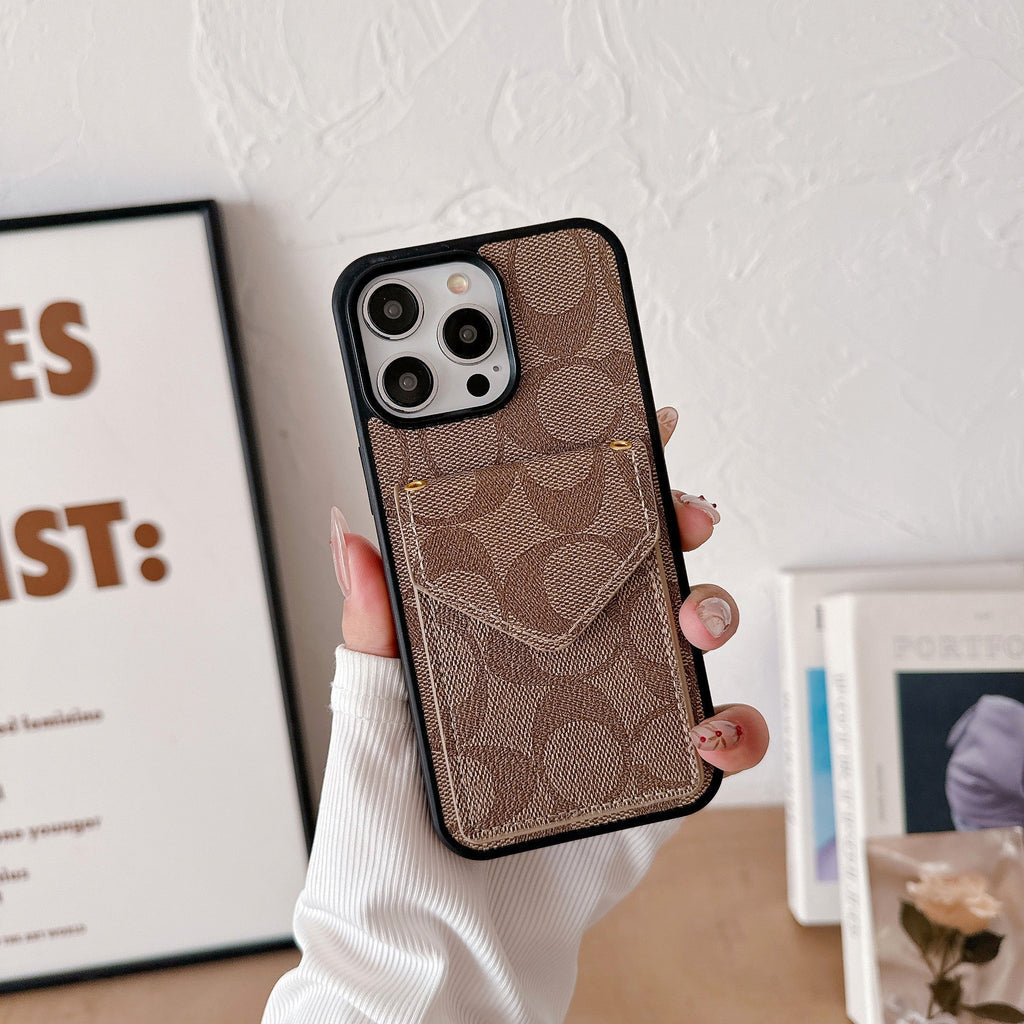 Classic iPhone Case With Card Holder And Strap Light Brown -SJ240513