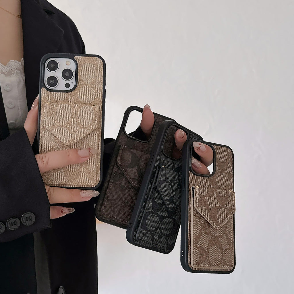 Classic iPhone Case With Card Holder And Strap Light Black -SJ240513