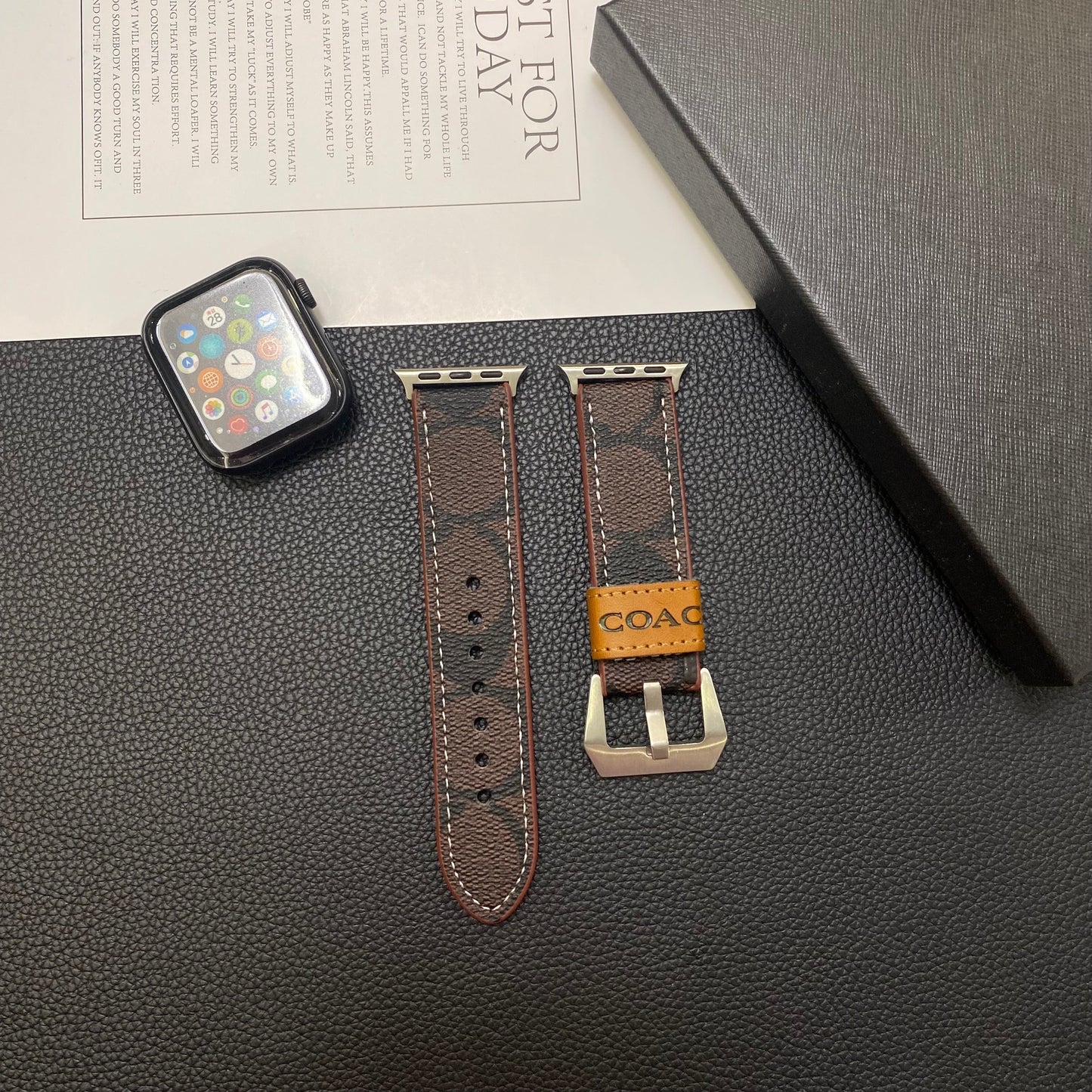 Bőr edzőszíj Apple Watch Band Sötétbarna-YHK244221710