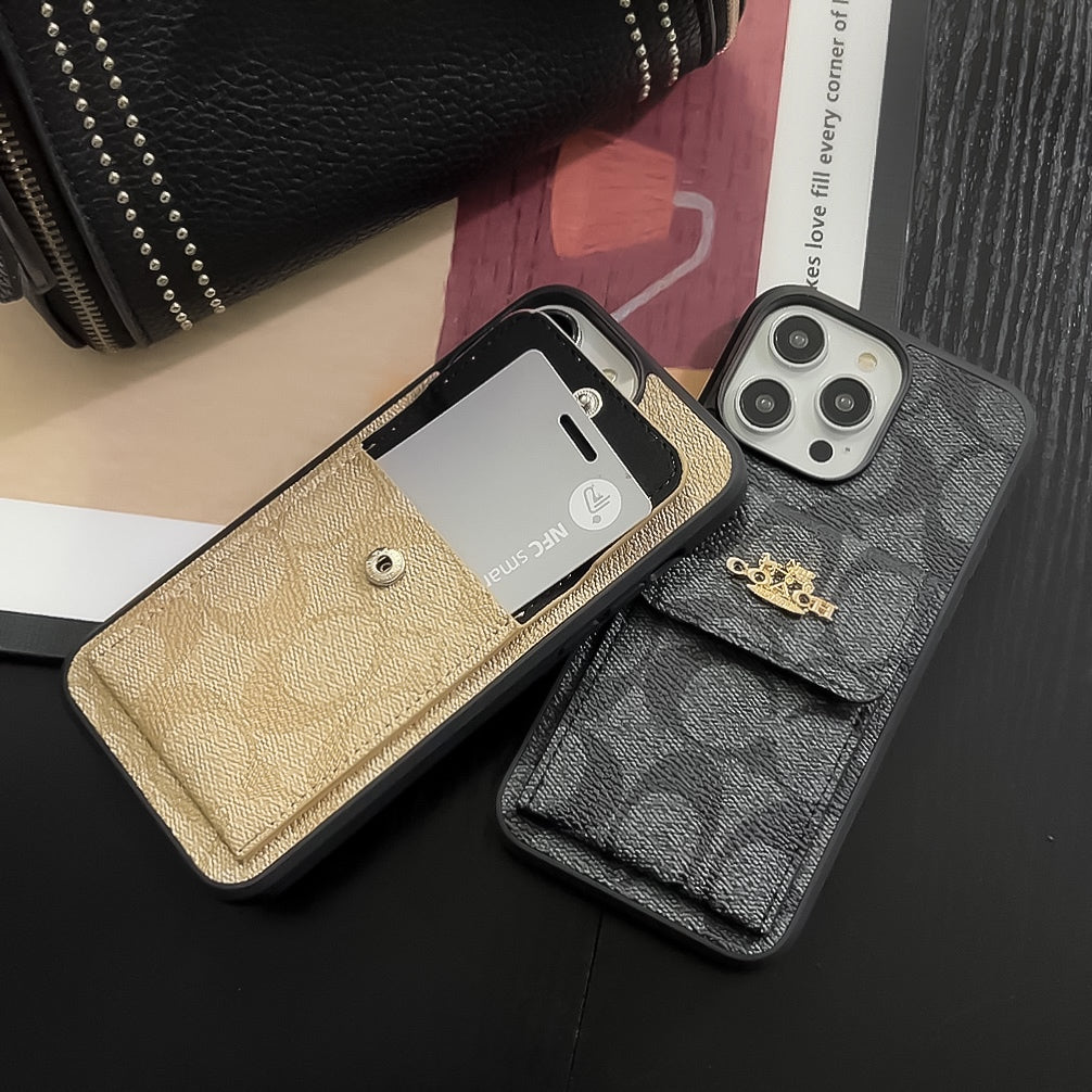 Étui classique pour iPhone avec porte-cartes, portefeuille café -SZK240425