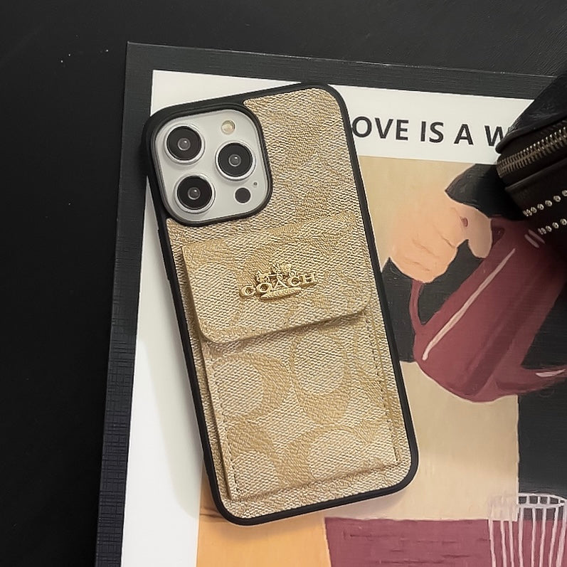 Classic iPhone Case With Card Holder Wallet Coffee -SZK240425