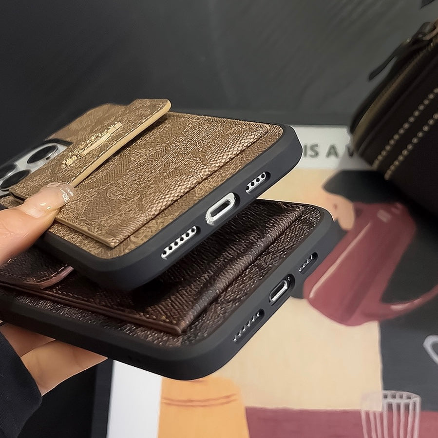 Classic iPhone Case With Card Holder Wallet Light Brown -SZK240425