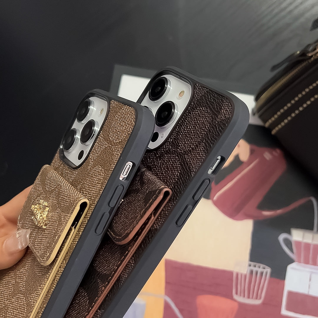 Klassískt iPhone hulstur með kortahaldara veski Ljósbrúnt -SZK240425