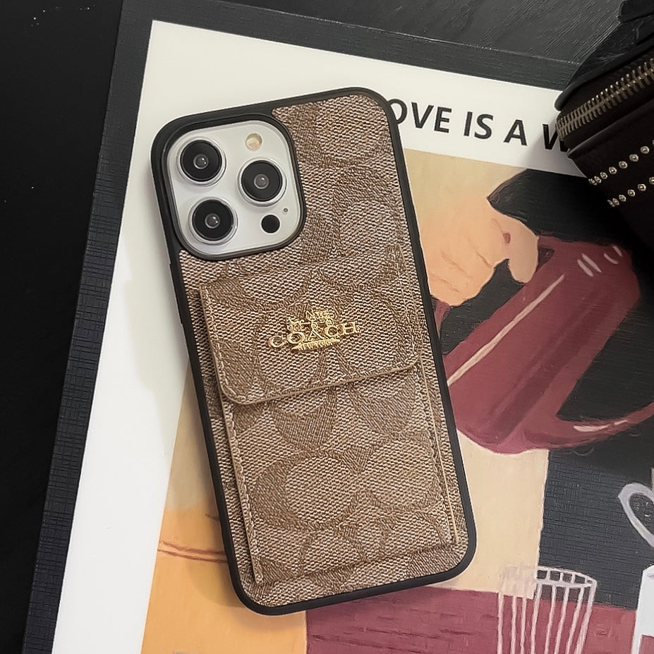 Classic iPhone Case With Card Holder Wallet Light Brown -SZK240425
