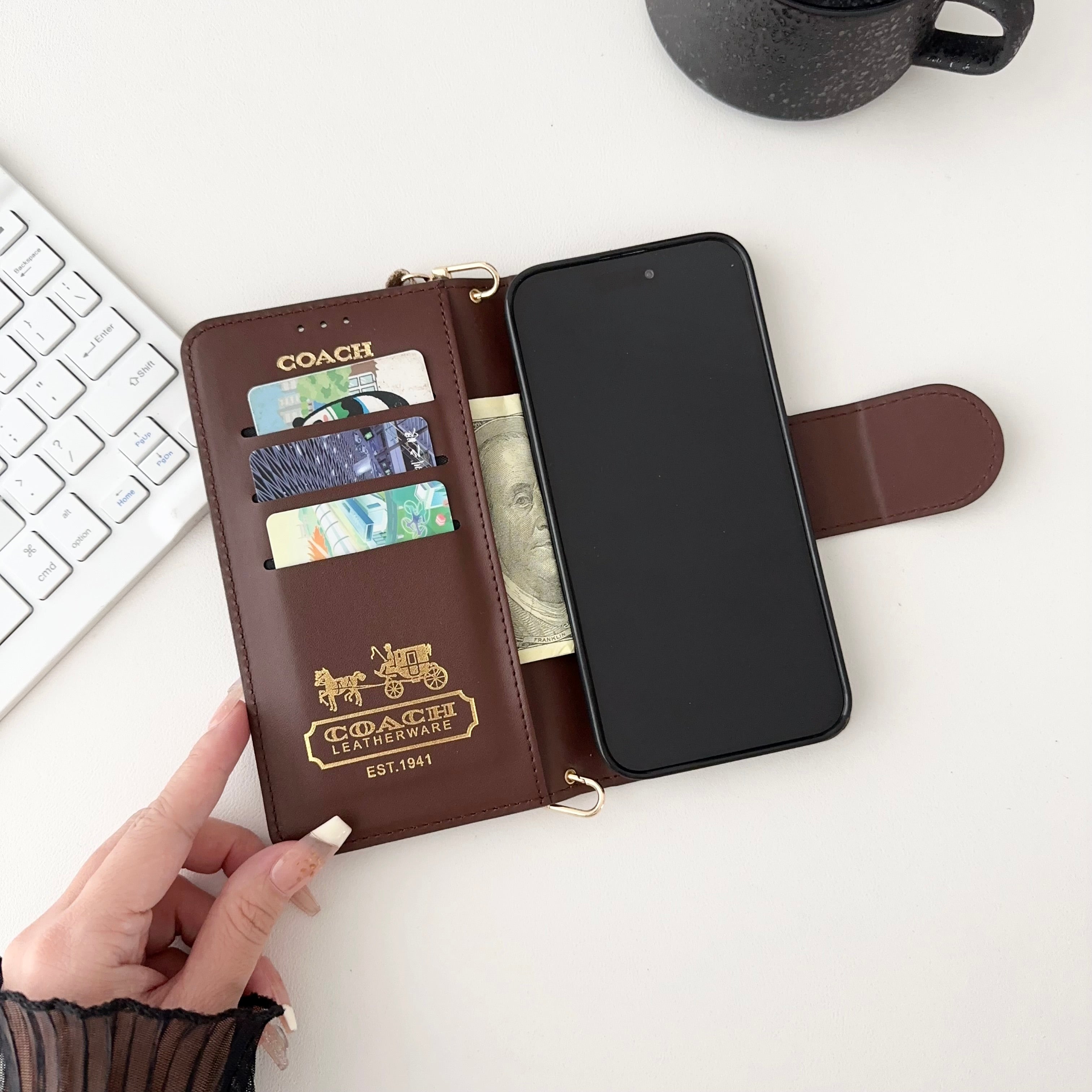 Classic iPhone Case Leather Flip Case with Card Holder Black