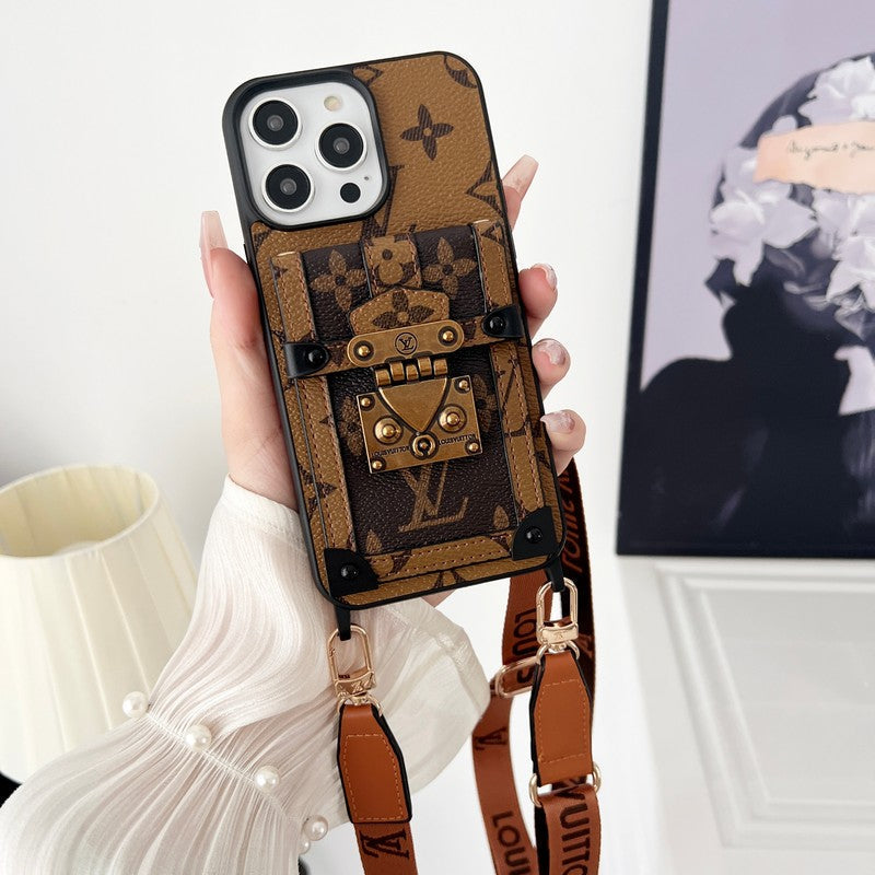 Lúxus brúnt Crossbody Chain iPhone hulstur