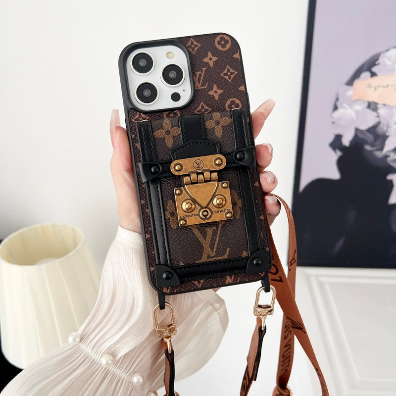 Lúxus brúnt Crossbody Chain iPhone hulstur