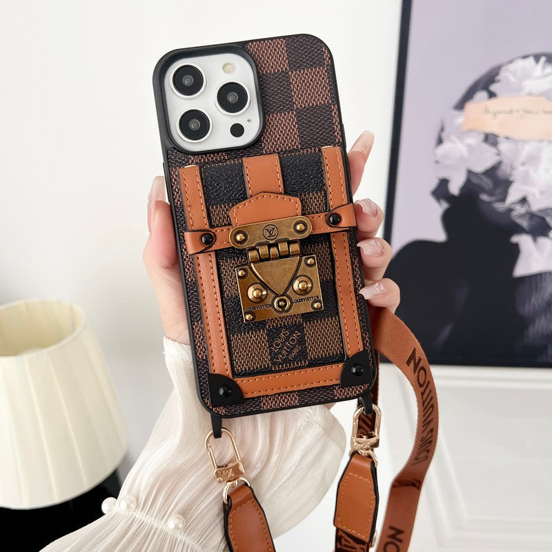 Lúxus brúnt Crossbody Chain iPhone hulstur