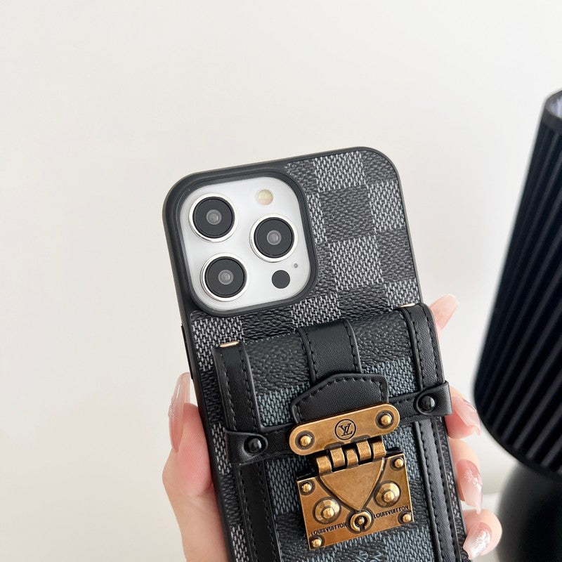 Luxuriöse iPhone-Hülle mit Umhängetasche in Schwarz und Weiß
