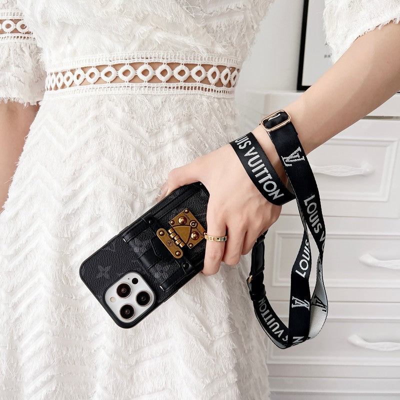 Luxury Black & White Crossbody Chain iPhone Case