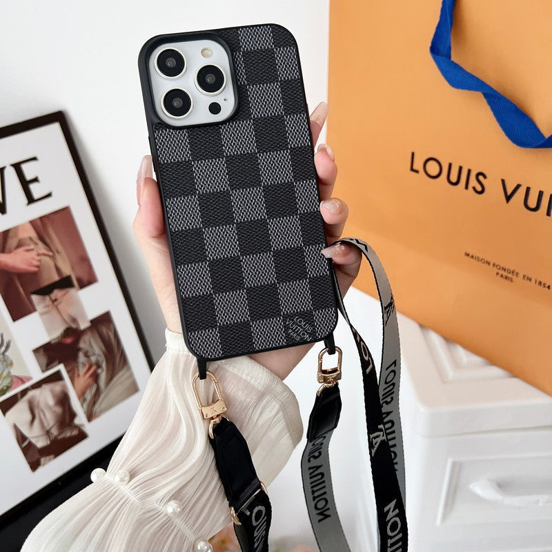 Luxury Black & White Crossbody iPhone Case