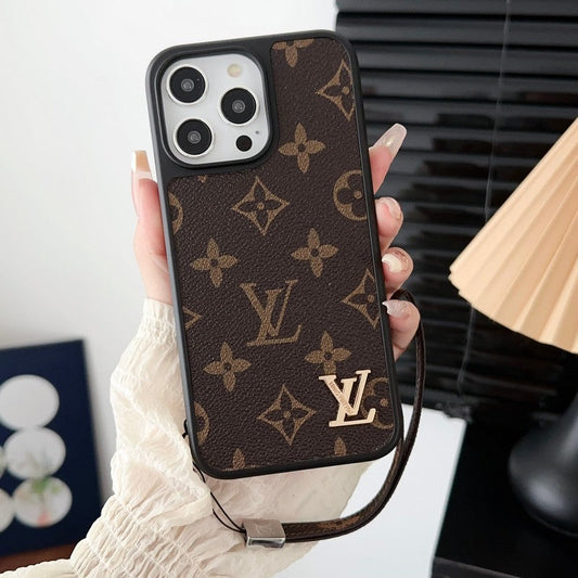 Luxus klasszikus barna kézi láncos iPhone tok