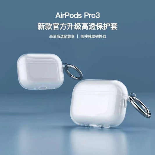 Custodia trasparente per AirPods con gancio in metallo